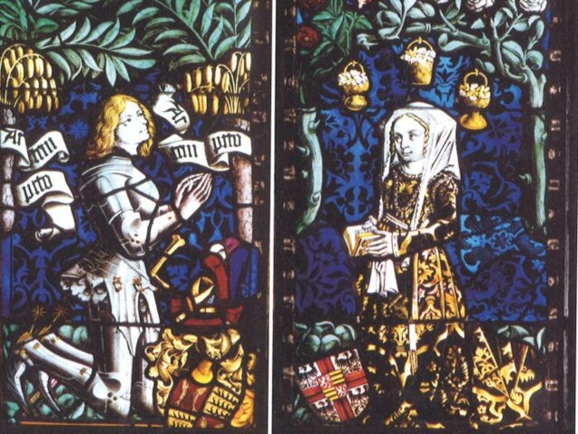 Eberhard und Barbara in einem Glasfenster im Chor der Stiftskirche St. Georg in Tübingen